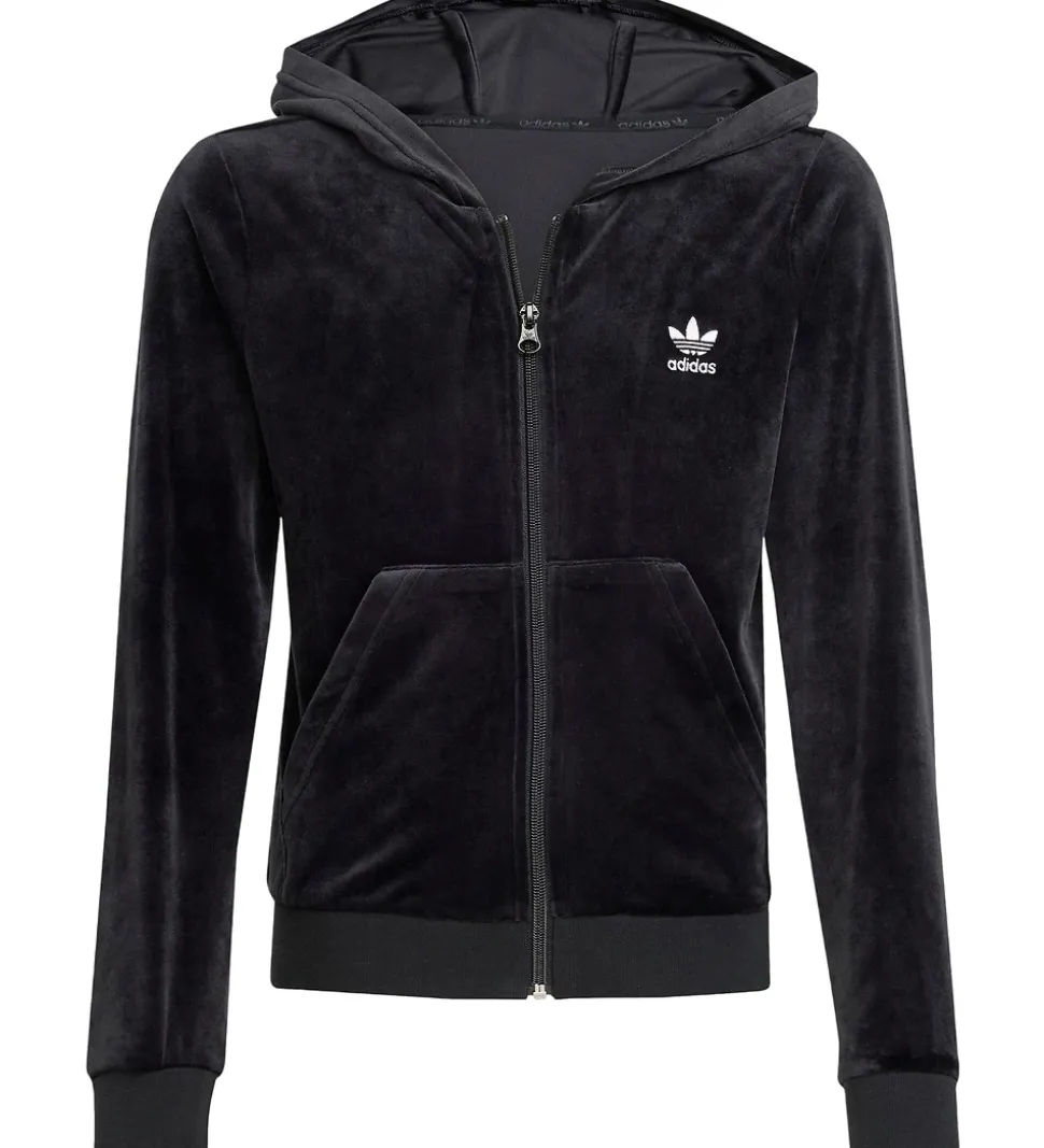 adidas Originals Hættetrøje - VELOUR Z HOODIE - Sort/Hvid