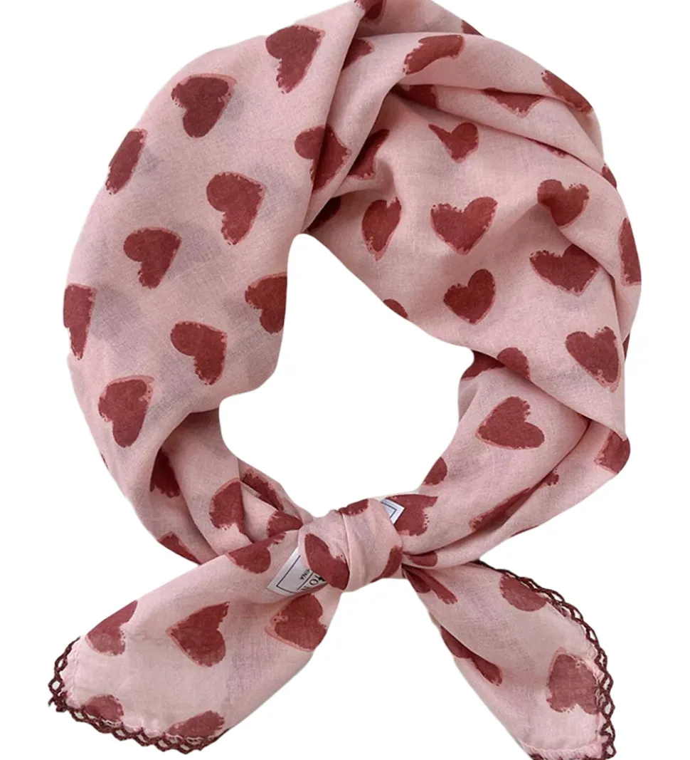 By Srær Tørklæde - Iduna - Rosa/Rød Hjerter