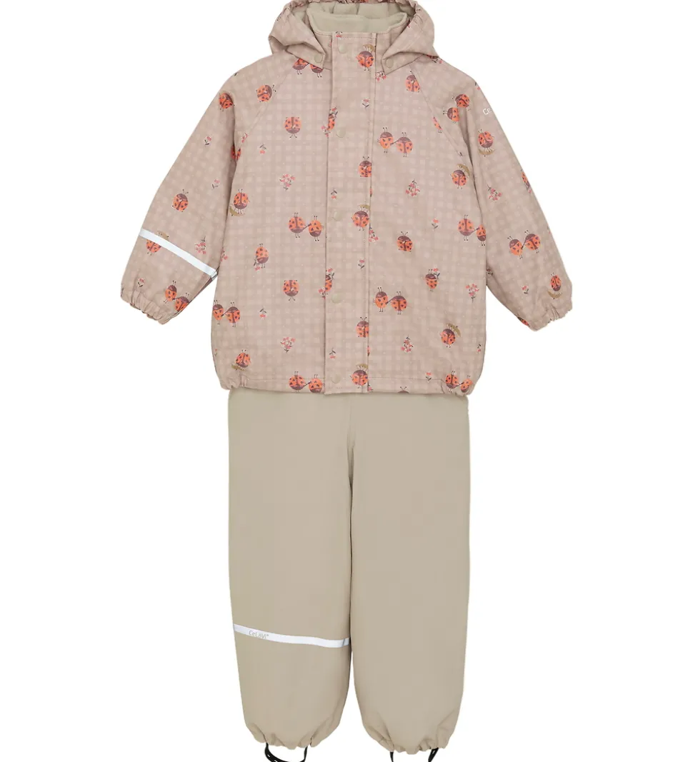 CeLaVi Regntøj m. Seler/Fleece - Recycle PU - Nasturtium m. Prin