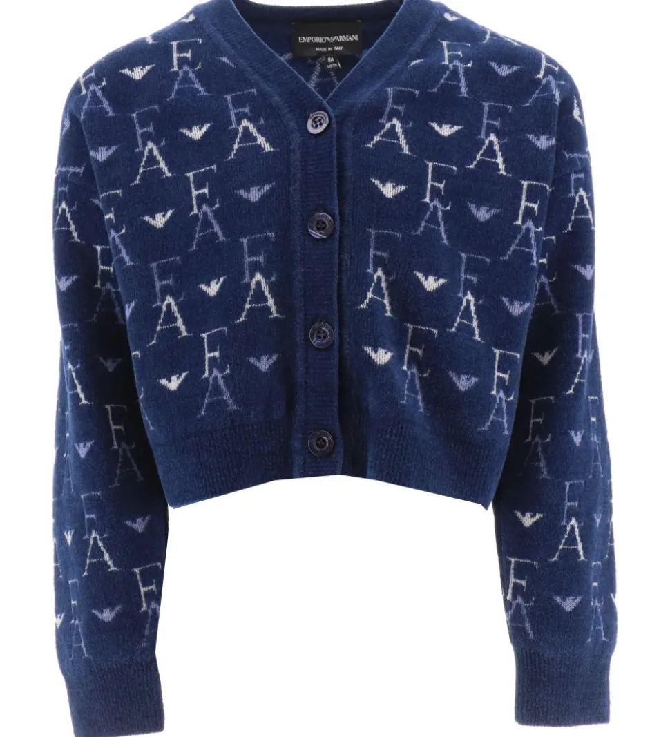 Emporio Armani Cardigan - Cropped - Strik - Blå med Logoer