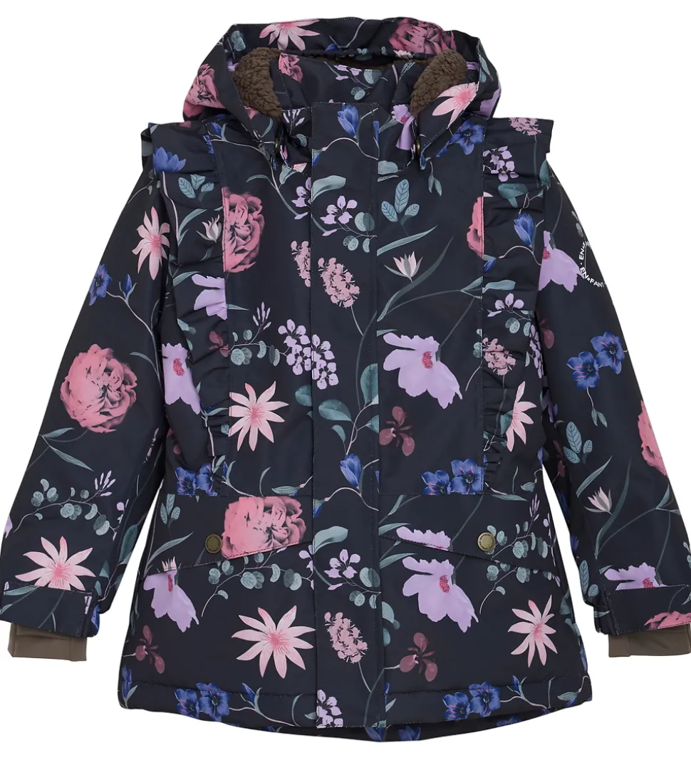 En Fant Vinterjakke - Ebony m. Blomster/Flæser