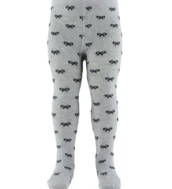 Fuzzies Strømpebukser - Gråmeleret/Sort m. Sløjfer