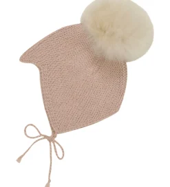 Huttelihut Babyhjelm m. Kvast - Alpakauld - Strik - Mahogany Ros