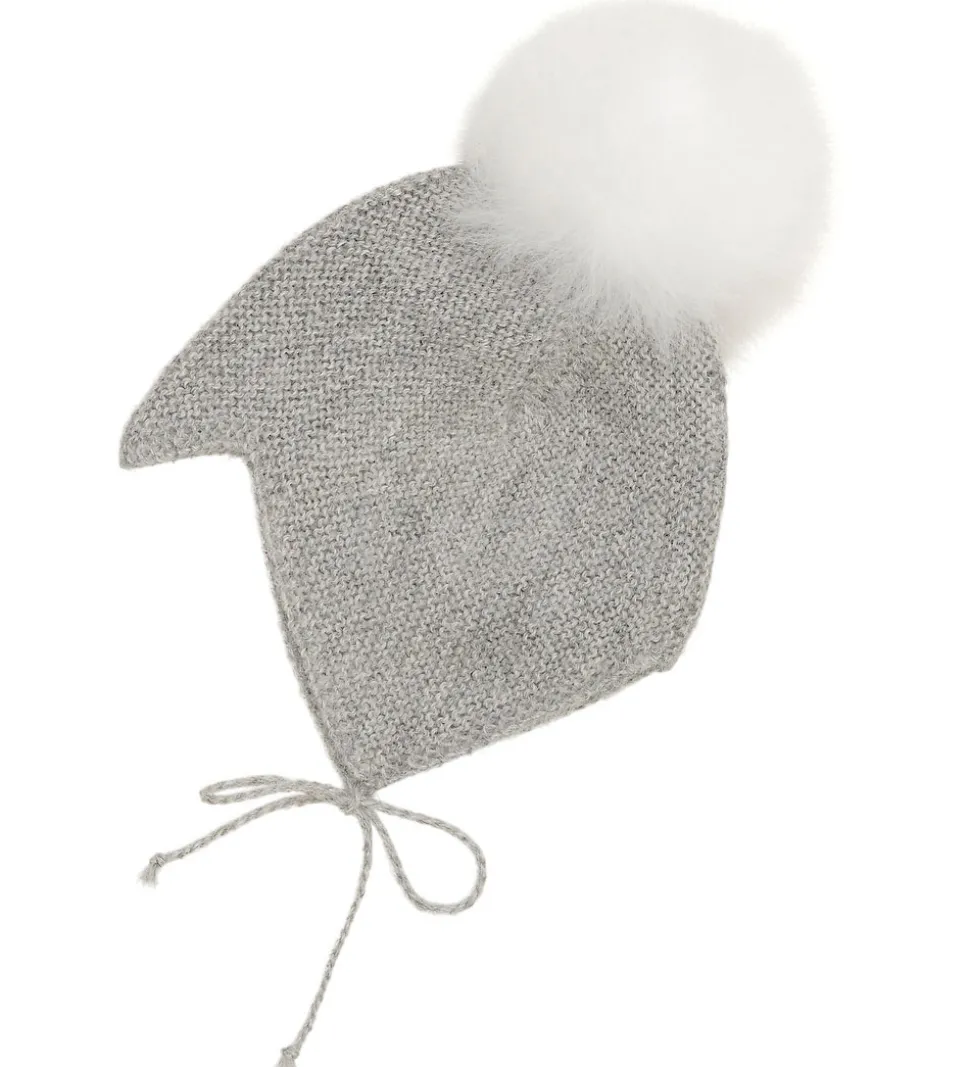 Huttelihut Babyhjelm m. Kvast - Alpakauld - Strik - Gråmeleret