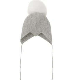 Huttelihut Babyhjelm m. Kvast - Alpakauld - Strik - Gråmeleret