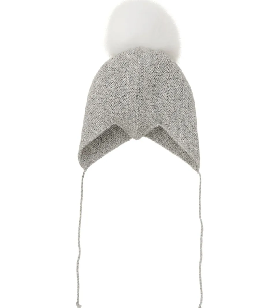 Huttelihut Babyhjelm m. Kvast - Alpakauld - Strik - Gråmeleret