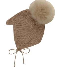 Huttelihut Babyhjelm m. Kvast - Alpakauld - Strik - Camel Melang
