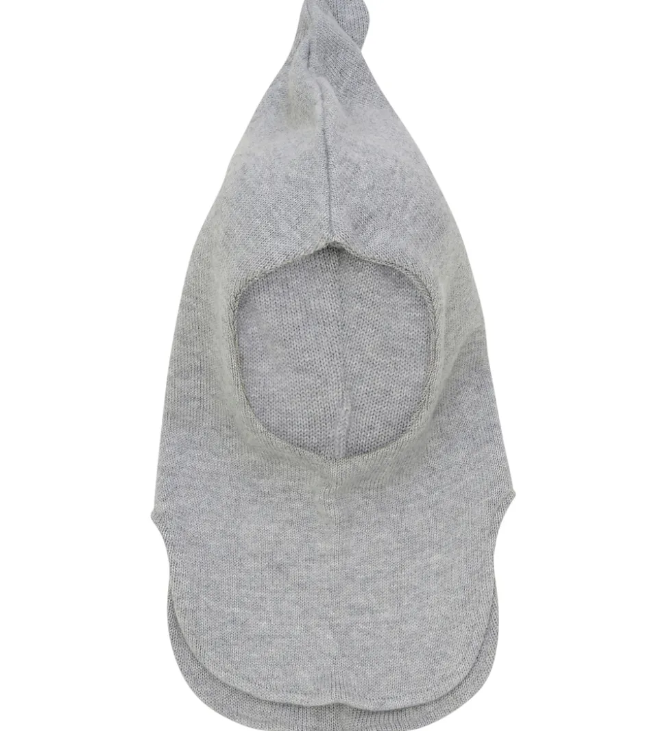 Huttelihut Elefanthue - 2-lags - Uld - Strik - Lysegråmeleret