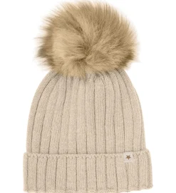 Huttelihut Hue - Uld/Bomuld - Strik - Sand Melange m. Kvast