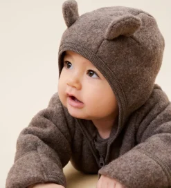 Huttelihut Køredragt - Uldfleece - Brown Melange m. Ører