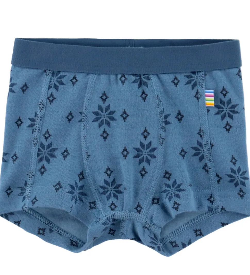Joha Boxershorts - Uld/Bomuld - Blå m. Snefnug