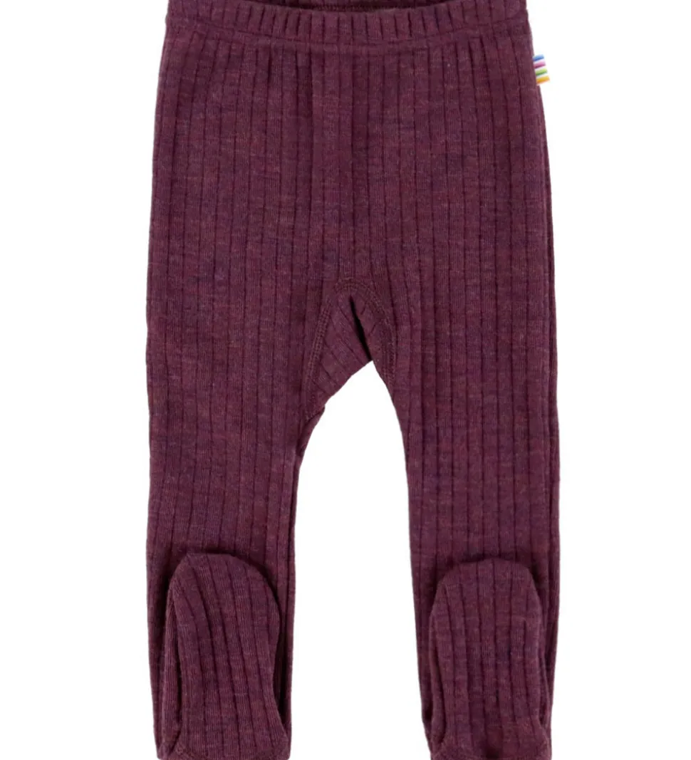 Joha Leggings m. Fødder - Uld - Rib - Blomme