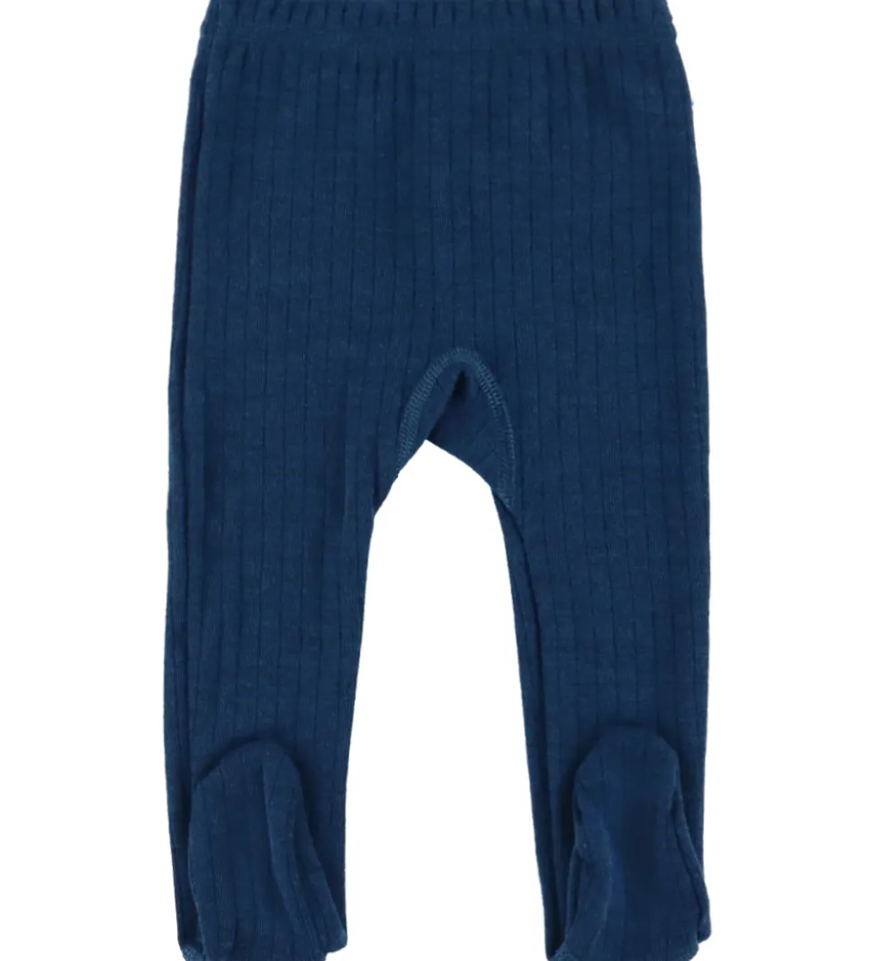 Joha Leggings m. Fødder - Uld - Rib - Mørk Turkis