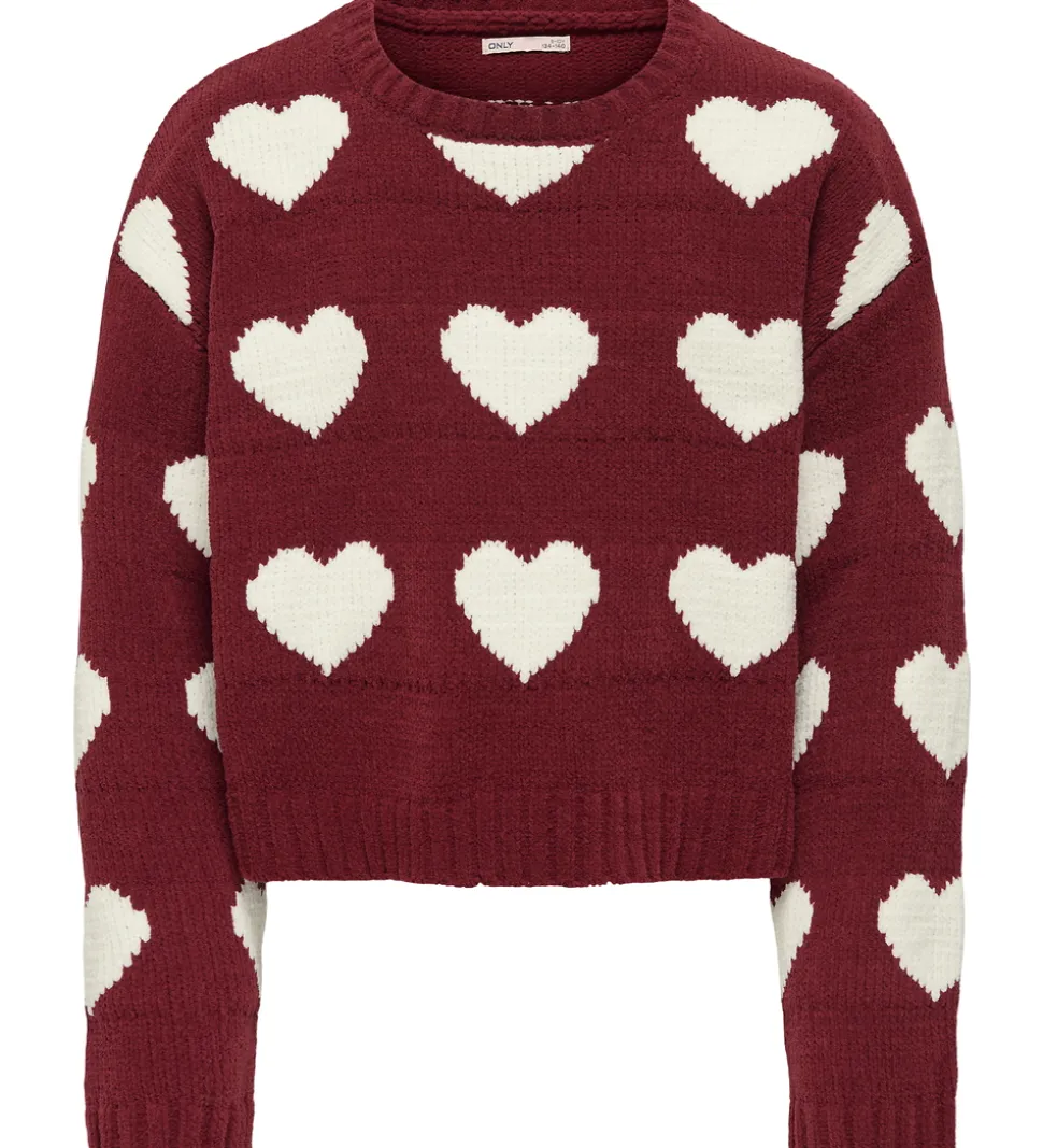 Kids Only Bluse - Strik - KogSus - Cabernet/Heart/Egret