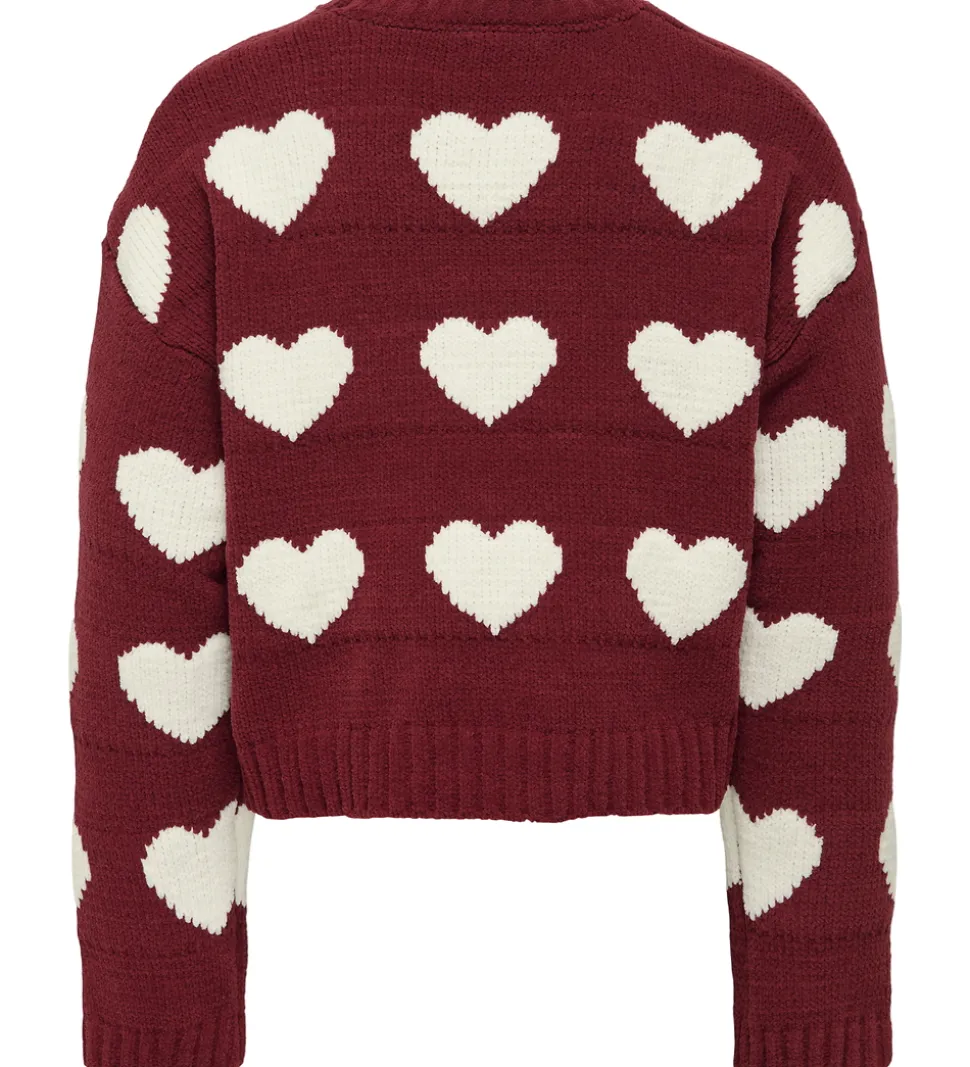 Kids Only Bluse - Strik - KogSus - Cabernet/Heart/Egret