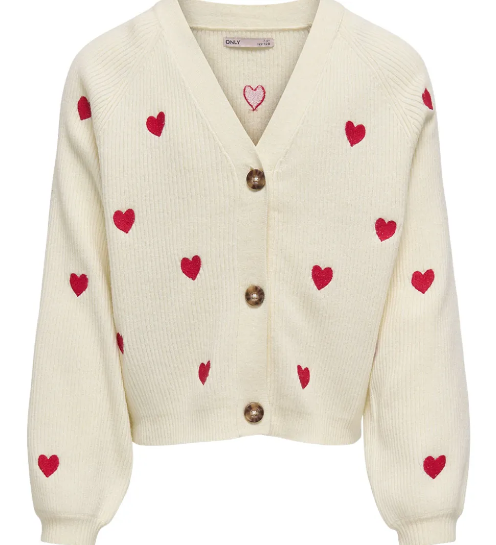 Kids Only Cardigan - Rib - Strik - KogDana - Birch/EMB Hearts -