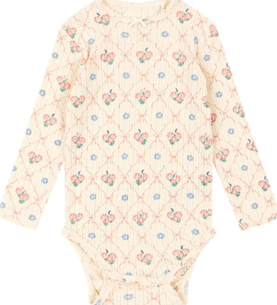 Konges Sløjd Body l/æ - Rib - Minnie - Fleur Decor m. Hulmønster