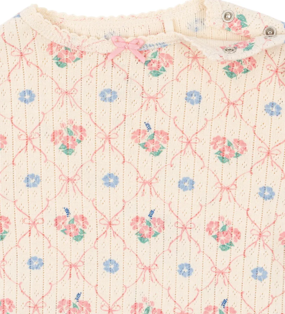 Konges Sløjd Body l/æ - Rib - Minnie - Fleur Decor m. Hulmønster