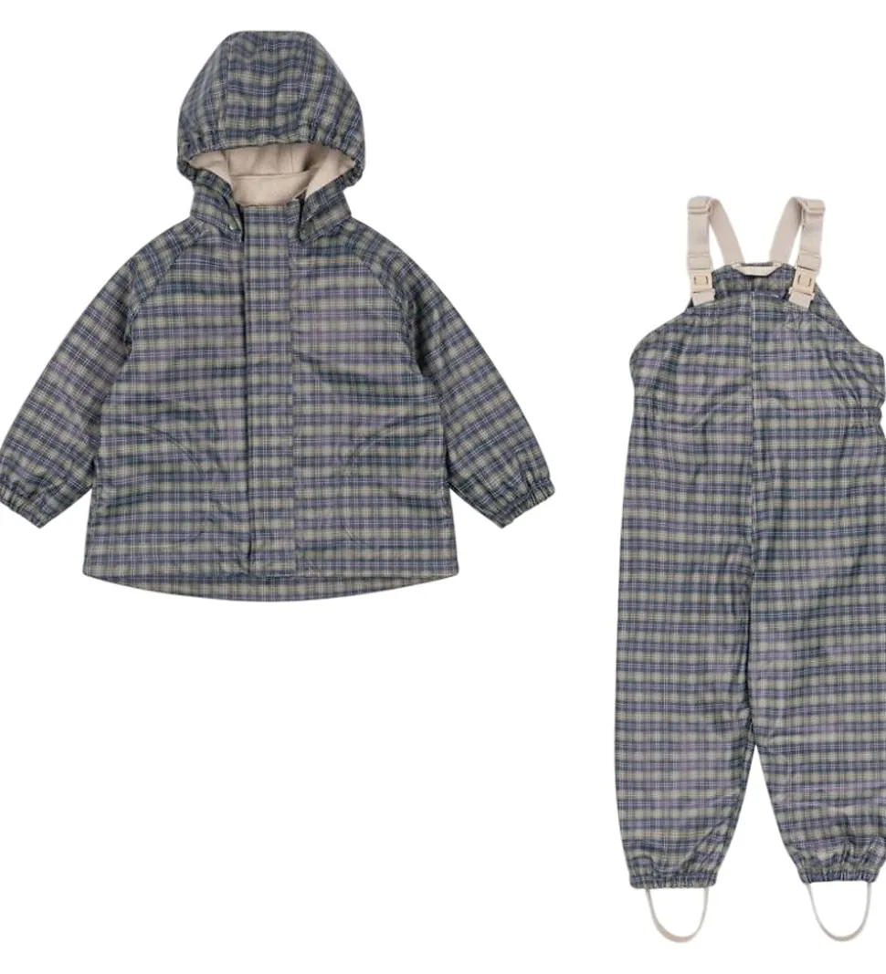 Konges Sløjd Regntøj m. Seler/Fleece - Palme - Laurel Blue Check