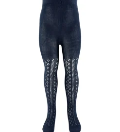 Konges Sløjd Strømpebukser - Bomuld/Uld - Navy m. Hulmønster