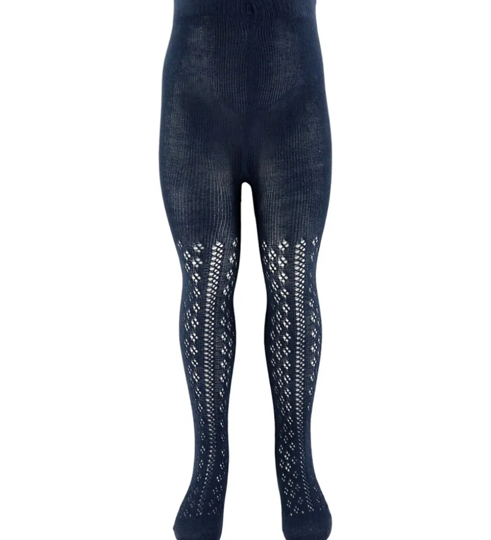 Konges Sløjd Strømpebukser - Bomuld/Uld - Navy m. Hulmønster