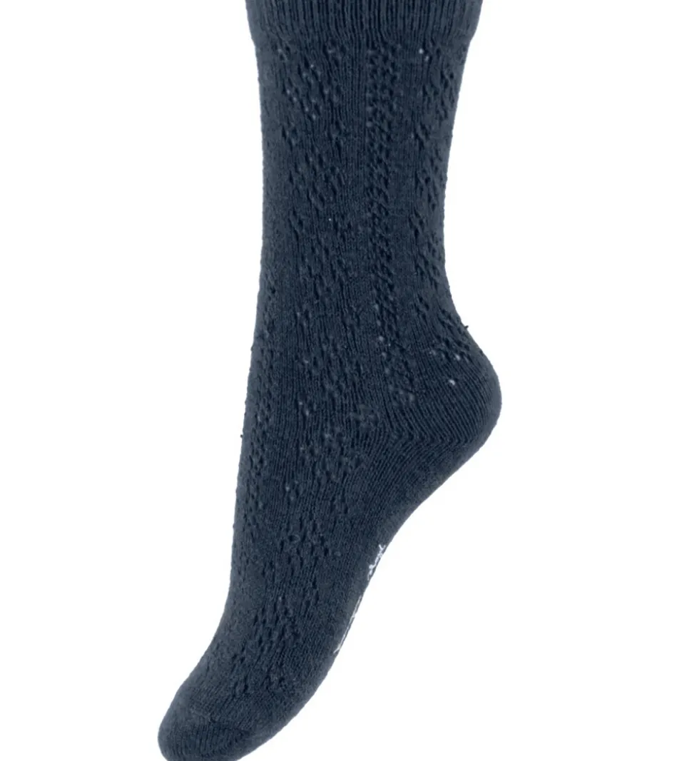 Konges Sløjd Strømper - Bomuld/Uld - Navy m. Hulmønster
