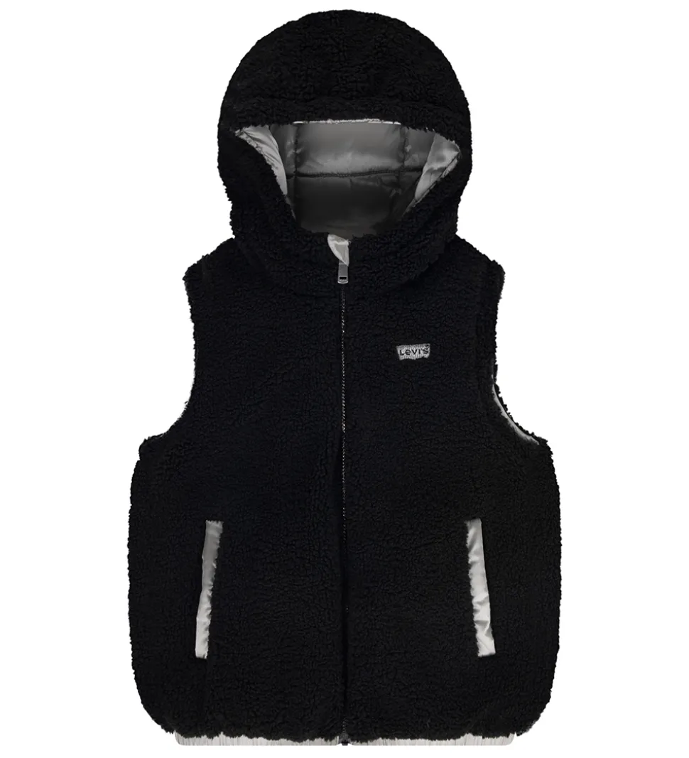 Levis Dynevest m. Fleece - Vendbar - Sølv/Sort