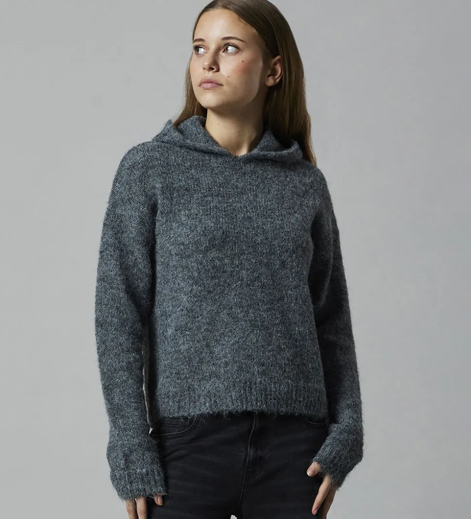LMTD Hættetrøje - Strik - NlfNulo - Dark Grey Melange