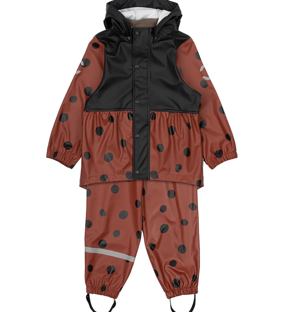 Mikk-Line Regntøj m. Seler - PU - Henna m. Mariehøne