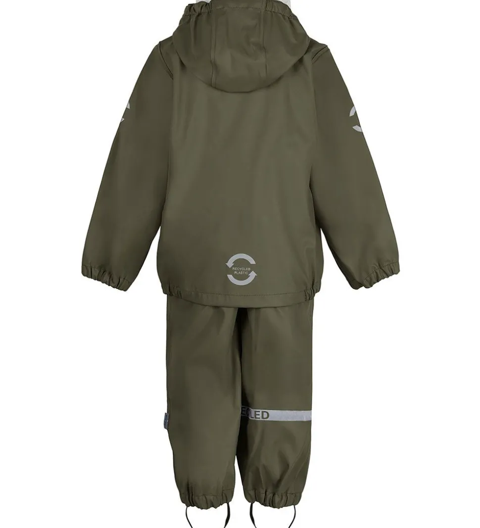 Mikk-Line Regntøj m. Seler - PU - Recycled - Dusty Olive