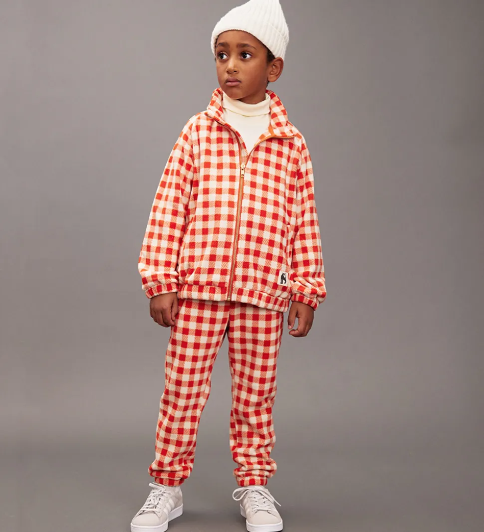 Mini Rodini Fleecejakke - Gingham - Rød/Hvidternet
