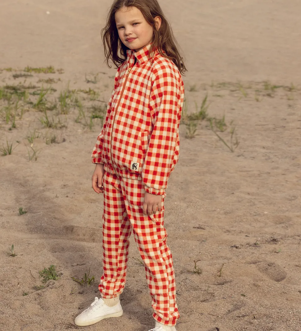 Mini Rodini Fleecejakke - Gingham - Rød/Hvidternet