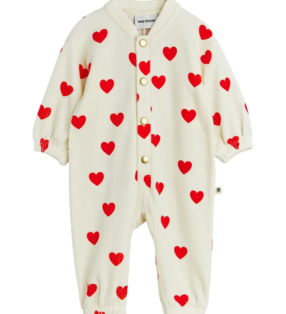 Mini Rodini Heldragt - Velour - Hearts - Hvid