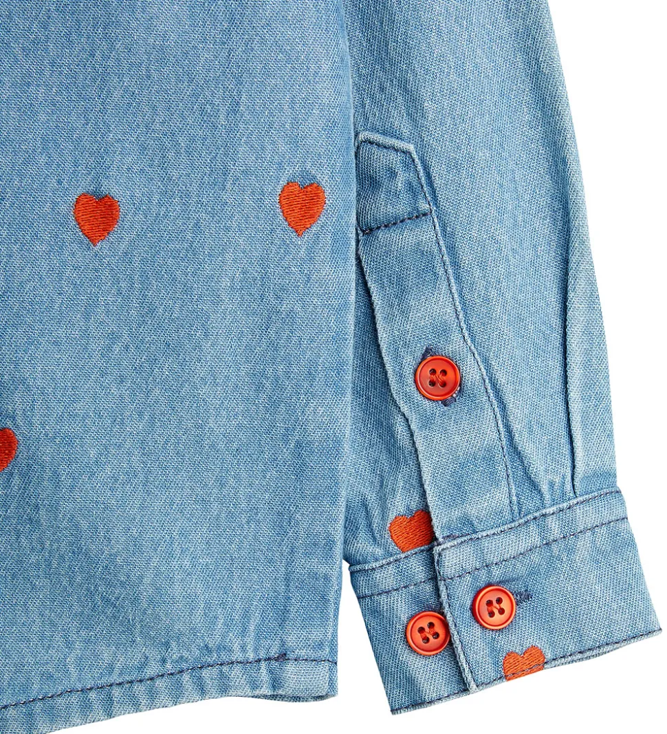 Mini Rodini Skjorte - Denim - Blå m. Hjerter
