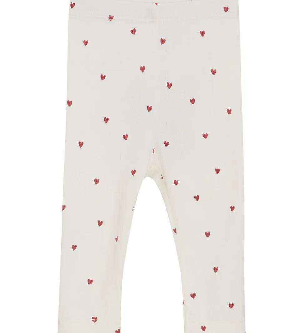 Minymo Leggings - Rib - Eggnog m. Hjerter