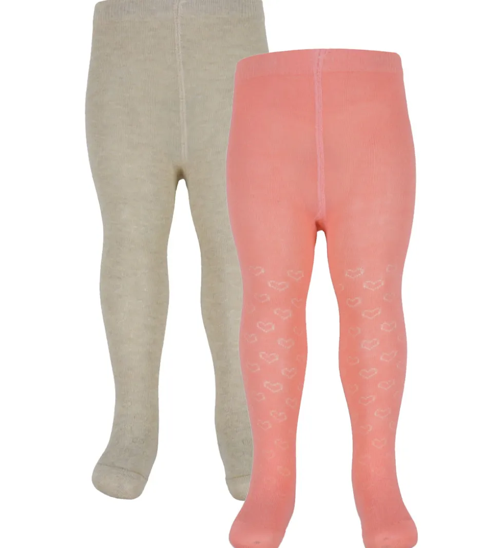 Minymo Strømpebukser - 2-pak - Strawberry Ice m. Hulmønster