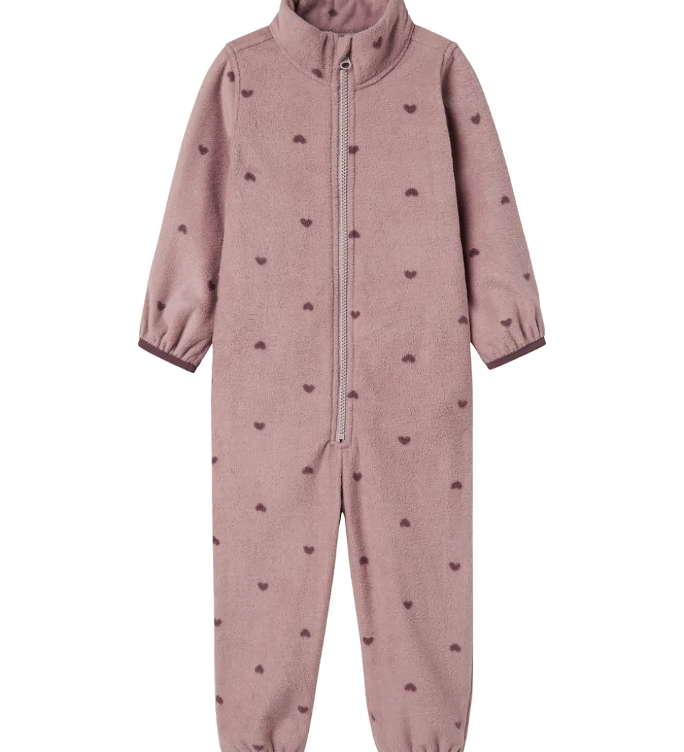 Name It Fleecedragt - NmnSpektra - Woodrose m. Hjerter