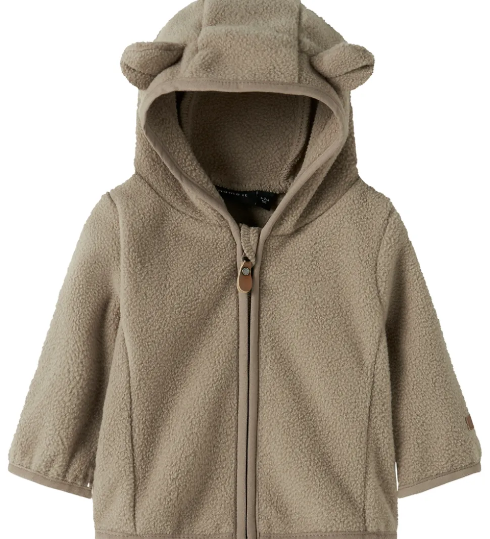 Name It Fleecejakke - NbnMeeko - Timber Wolf m. Ører
