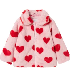 Name It Jakke - Imiteret Pels - NmfMindy - Nosegay m. Hjerter
