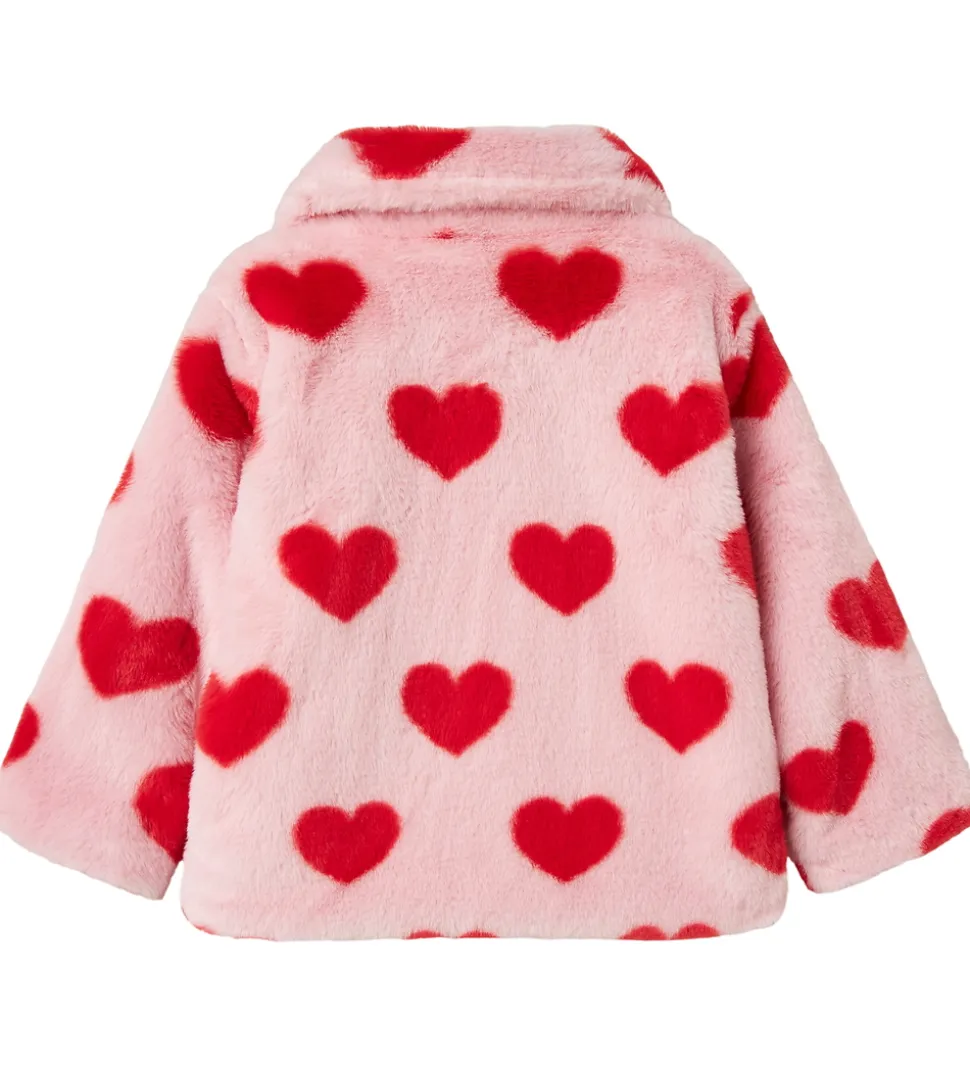 Name It Jakke - Imiteret Pels - NmfMindy - Nosegay m. Hjerter