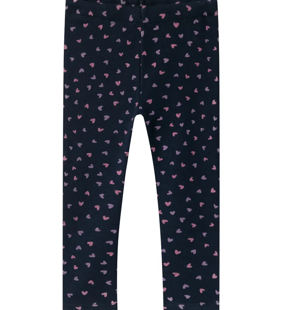Name It Leggings m. Fleece - NmfDavina - Dark Sapphire/Heart AOP