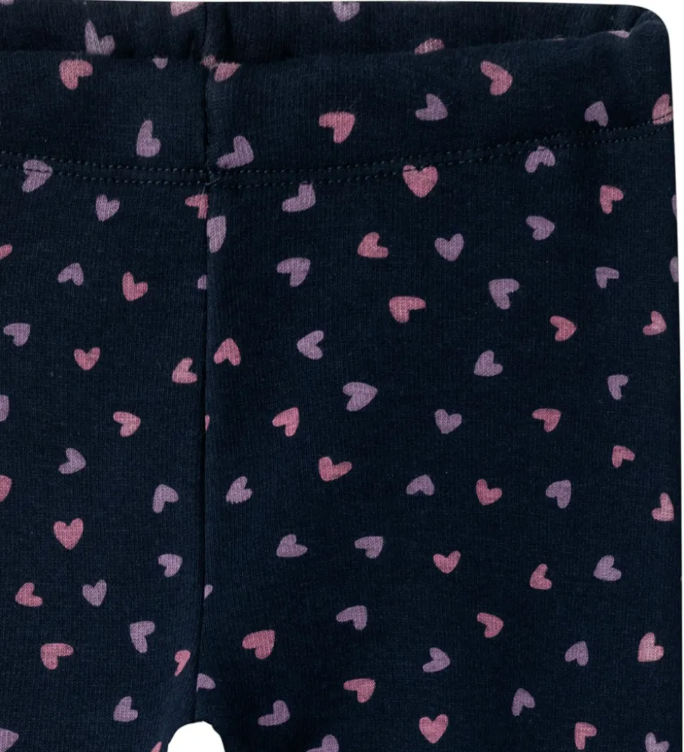 Name It Leggings m. Fleece - NmfDavina - Dark Sapphire/Heart AOP