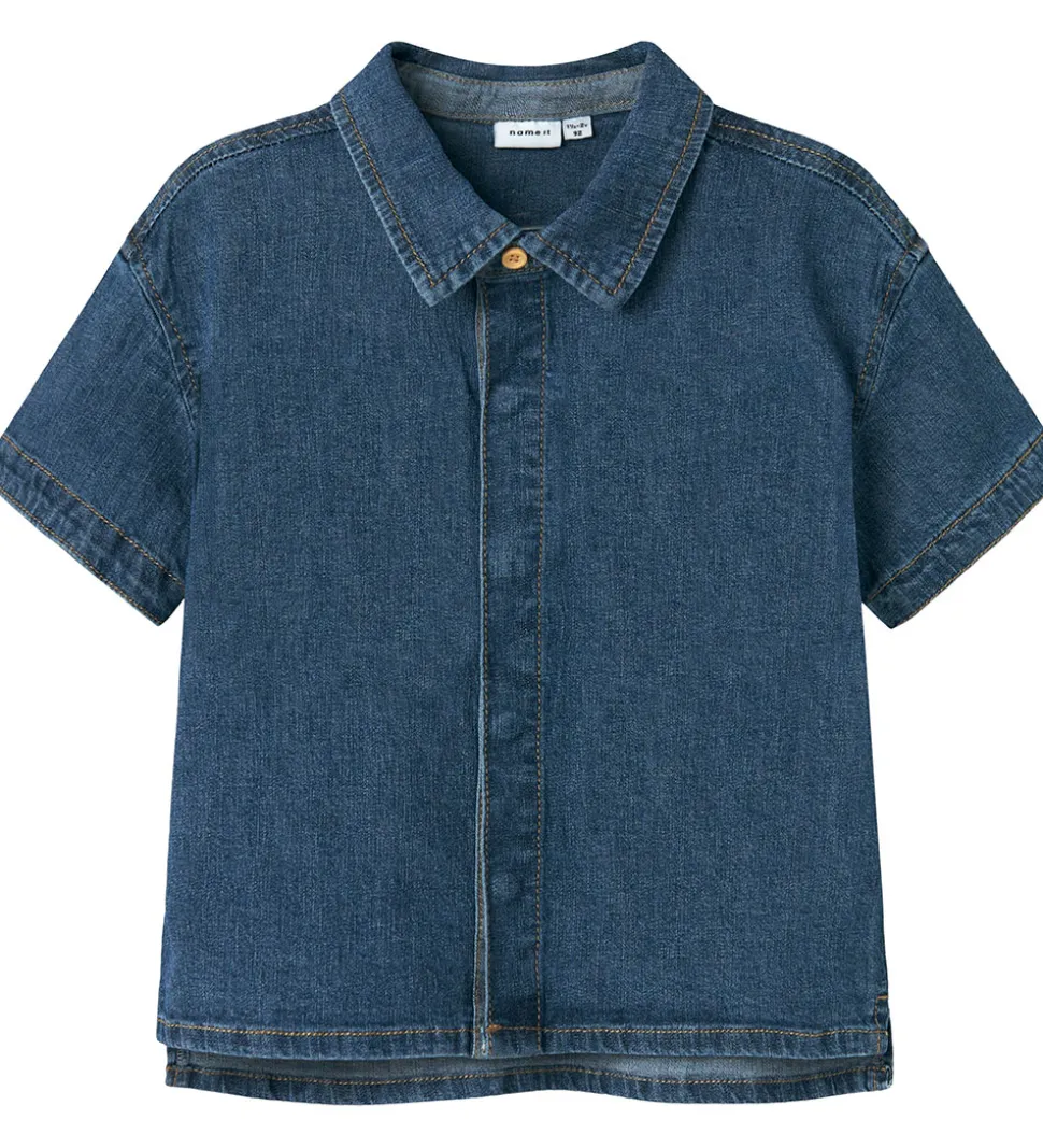 Name It Skjorte k/æ - Hør/Bomuld - NmmPeter - Mørkeblå Denim