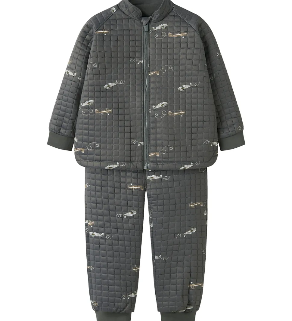 Name It Termotøj m. Fleece - NmmMoon - Grey Pinstripe