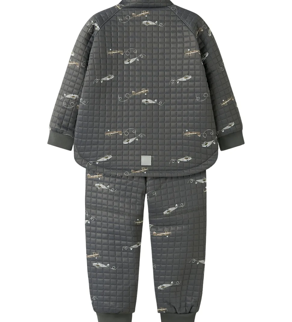 Name It Termotøj m. Fleece - NmmMoon - Grey Pinstripe