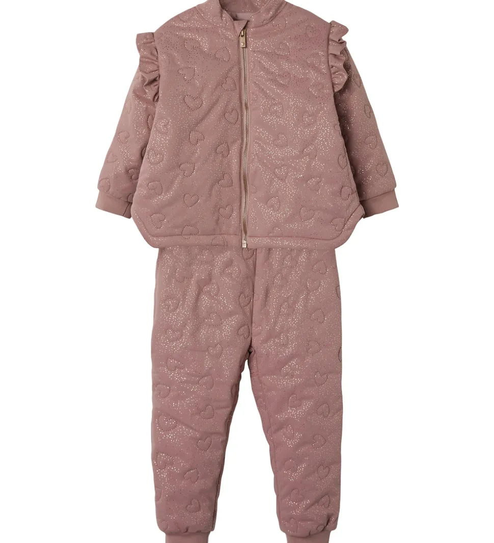 Name It Termotøj m. Fleece - NmfMoon - Woodrose m. Glitter