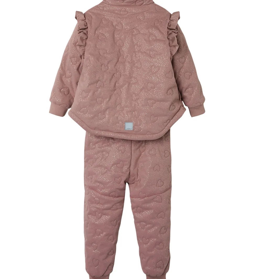 Name It Termotøj m. Fleece - NmfMoon - Woodrose m. Glitter