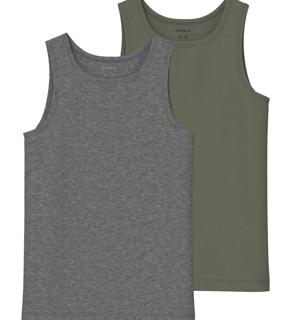 Name It Undertrøjer - Noos - NkmTank - 2-pak - Tea Leaf/Dark Gre