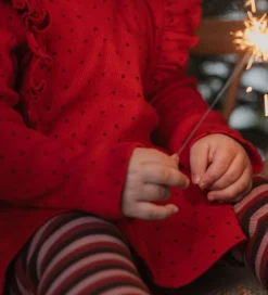 Petit Piao Kjole - Rib - Modal - Frill - Jet Red/Biking Red