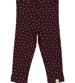 Petit Piao Leggings - Rib - Modal - Dark Grape m. Hjerter